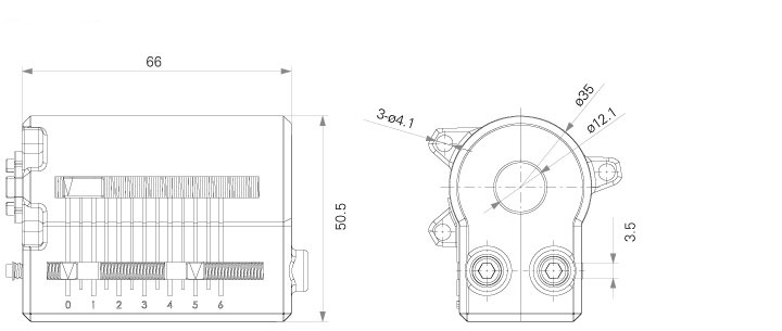 Стандартные габаритные размеры внешнего концевого выключателя TiMotion серии TES2