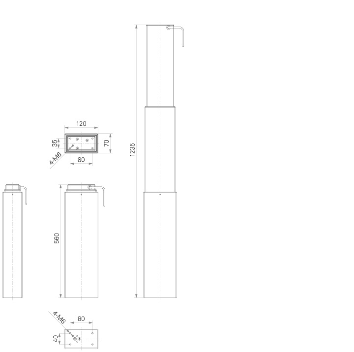 Стандартные габаритные размеры подъемной колонны TiMotion серии TL5